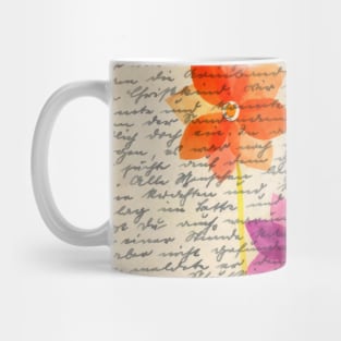 Flowers composition on aged handwriting page Mug